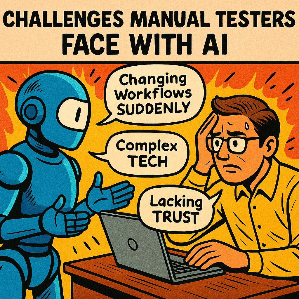 QA professional navigating hurdles like complex tools, black-box AI decisions, and learning curves, reflecting the practical barriers to AI adoption.