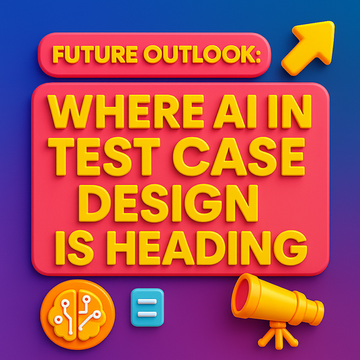 This 1024x1024 JPG features bold, embossed yellow 3D text over a sleek dark gradient. Supporting graphics include a floating caution symbol, red alert triangle, and AI cogwheel to visually represent data privacy, integration issues, and trust concerns in AI-powered test case creation. Ideal for technical blog sections and presentations on QA limitations.