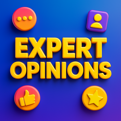 3D banner with bold yellow text “EXPERT OPINIONS” surrounded by speech bubbles, avatars, and a quote icon
