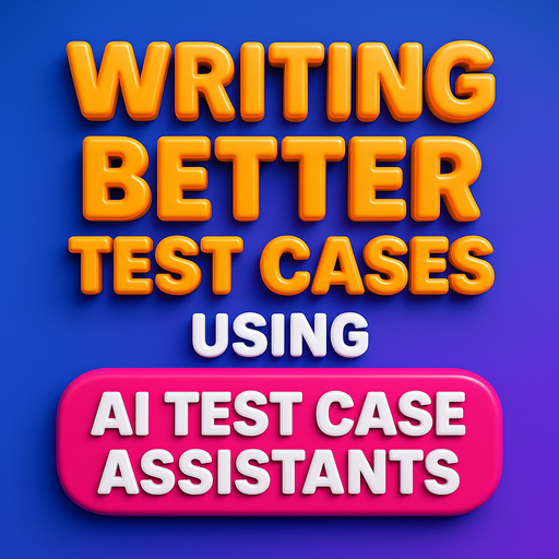 3D-style header with bold yellow title “WRITING BETTER TEST CASES USING AI TEST CASE ASSISTANTS” over vibrant gradient background