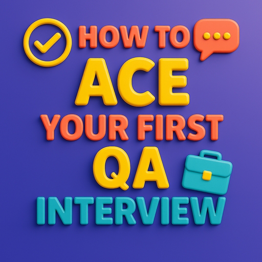 A 3D digital image displaying the phrase "HOW TO ACE YOUR FIRST QA INTERVIEW" in bold, colorful text with matching interview-themed icons