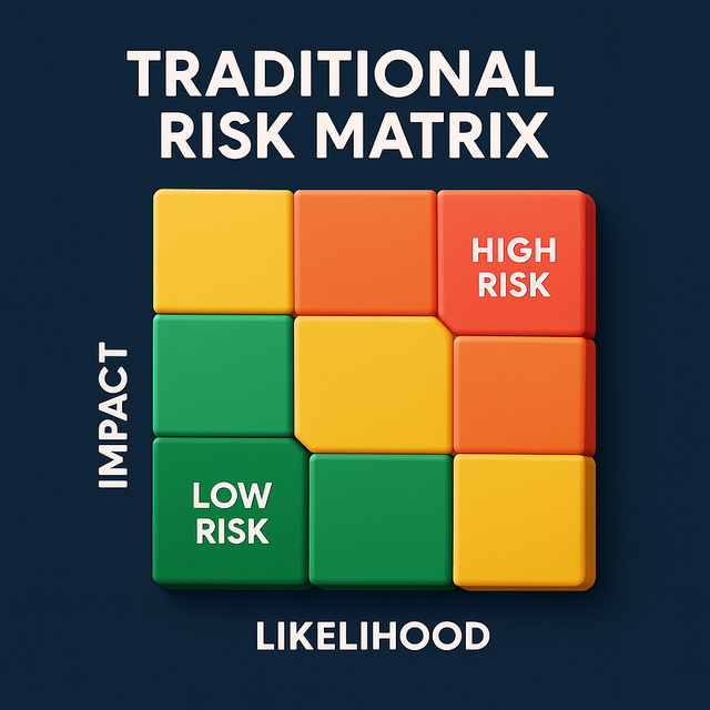 3D risk matrix showing high-risk and low-risk test areas