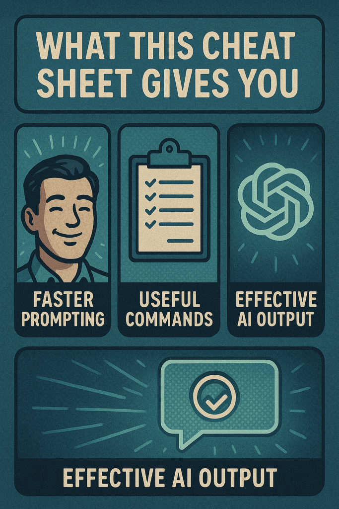 A comic-style dashboard showing tone and clarity controls representing ChatGPT command precision.